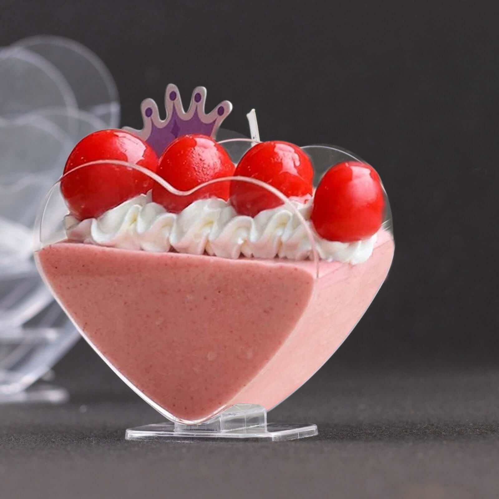 24-Pack Plastic Dessert Parfait Cups Heart-Shaped Clear with Spoons - Reusable and Disposable 2oz