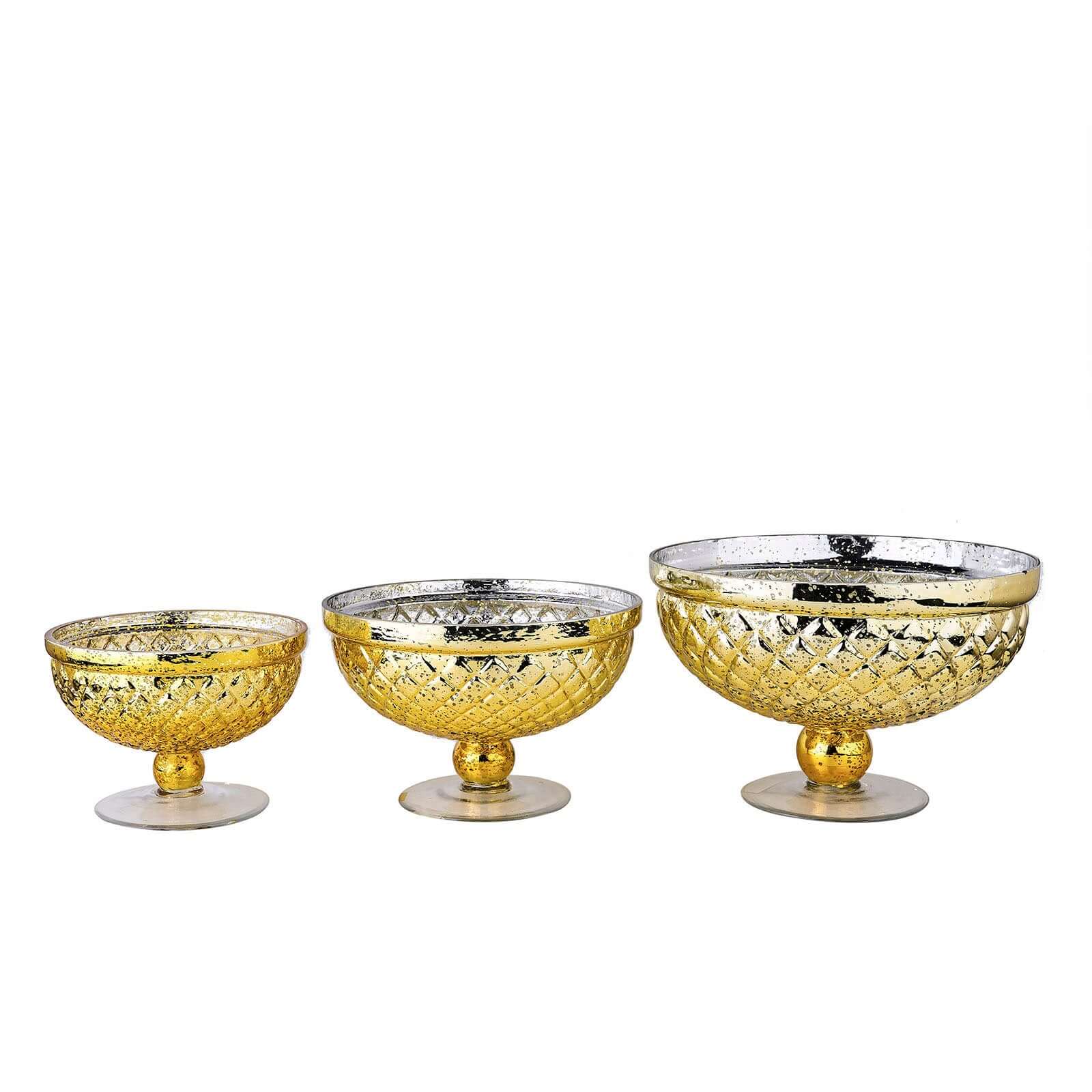 Mercury Glass Pedestal Bowl Vase Compote Style Gold - Sophisticated Floral Table Decor for Events 8"