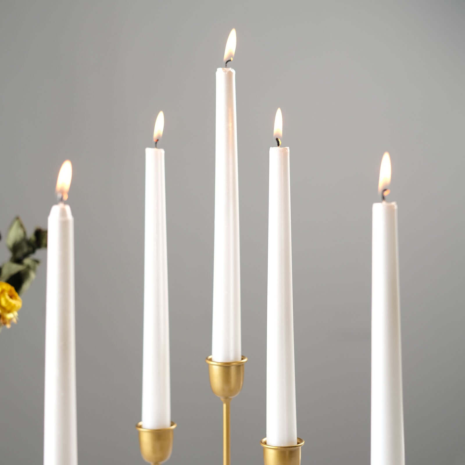 12-Pack Taper Candles Premium Wax Design Metallic Pearl White - Unscented Candles for Upscale Settings 10"
