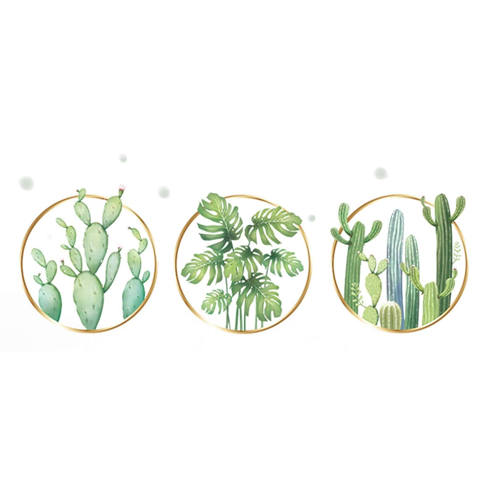 Green Tropical Leaf Plants and Cactus Flat Frame Wall Decals, Decor Stickers