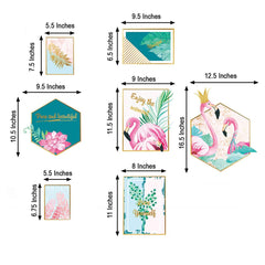 Green Tropical Palm Leaves and Flamingo Flat Frame Wall Decals, Decor Stickers