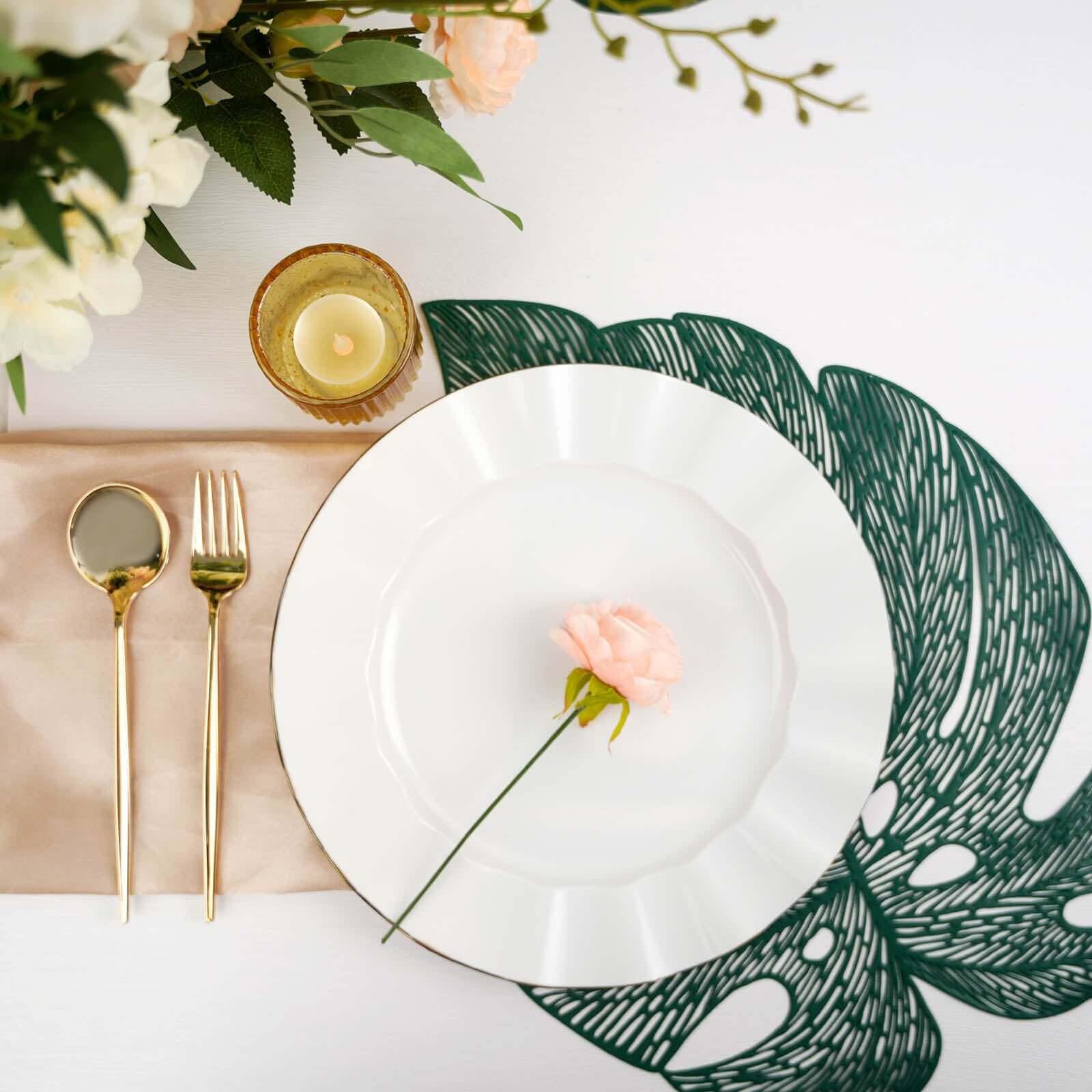 6-Pack Dining Table Mats Monstera Leaf Design Green - Vinyl Non-Slip Surface for Tropical Themes 18"