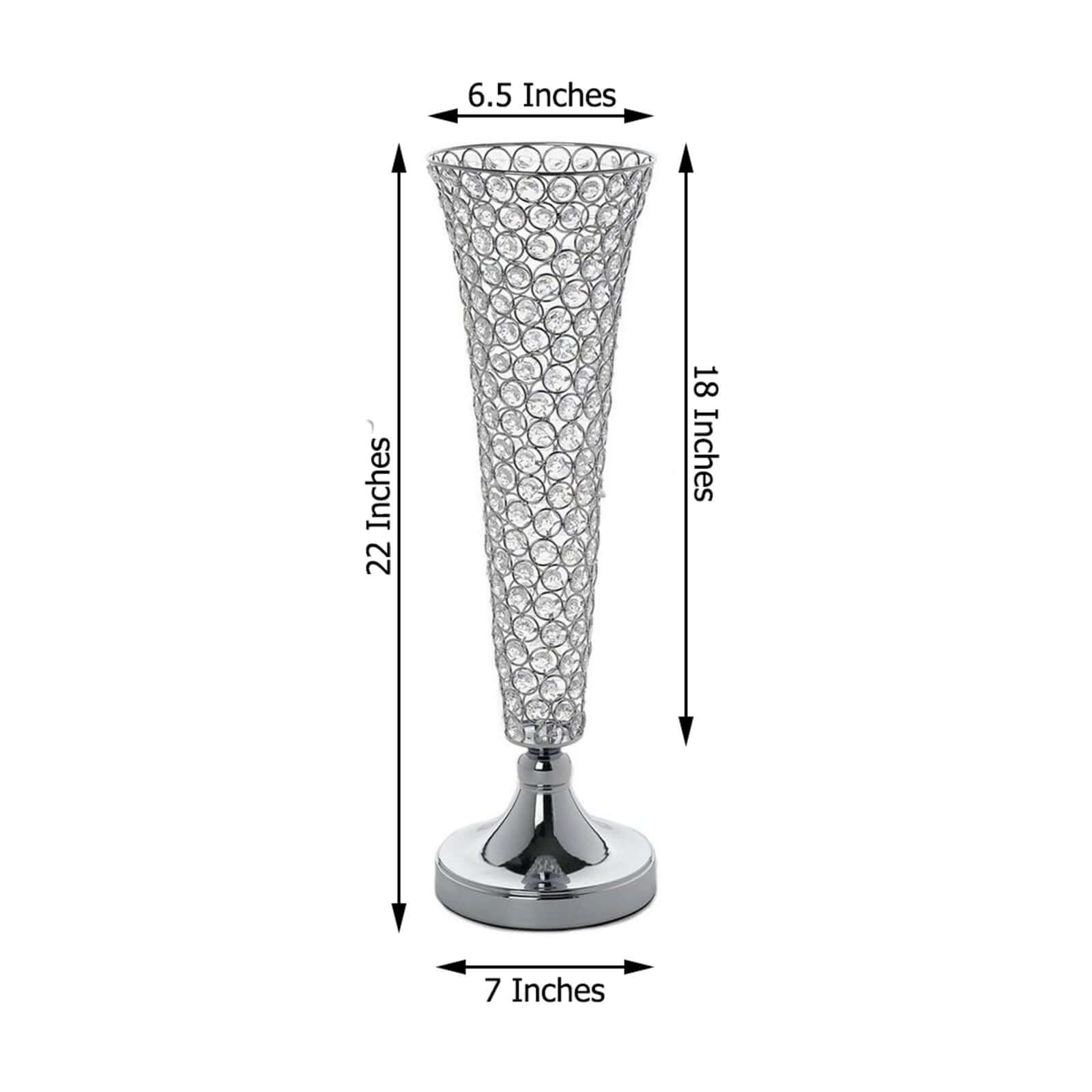 3-Pack Crystal Beaded Trumpet Vase Set Silver - Table Centerpiece for Stylish Decor 22"