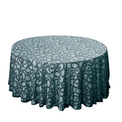 Tulle 120" Round Tablecloth Hunter Emerald Green - Seamless Sequin Leaf Embroidered Table Cover