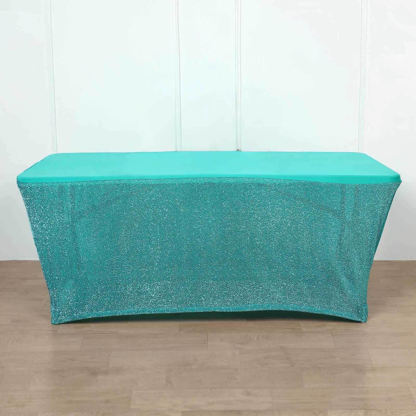 Stretch Spandex 72"x30" Rectangle Tablecloth Metallic Turquoise - Form-Fitting Table Cover