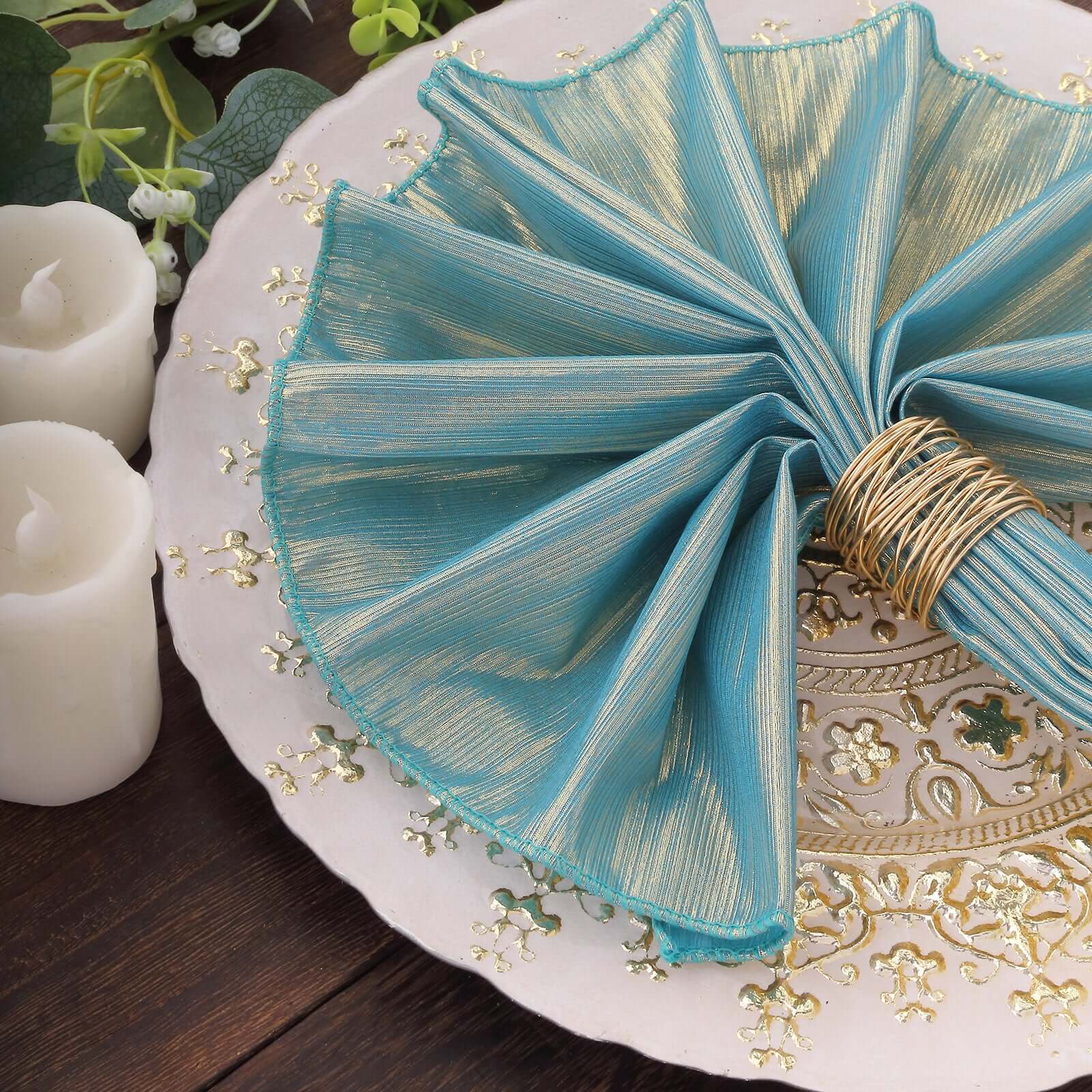 5 Pack Polyester 20"x20" Napkins Turquoise Shimmer Sequin Dots - Luminous Cloth Napkins