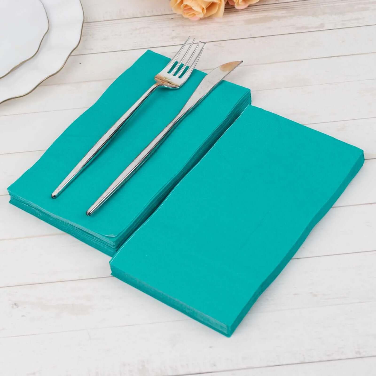 50-Pack Paper Napkins Soft Turquoise - Disposable 2-Ply Cocktail and Beverage Napkins for Weddings
