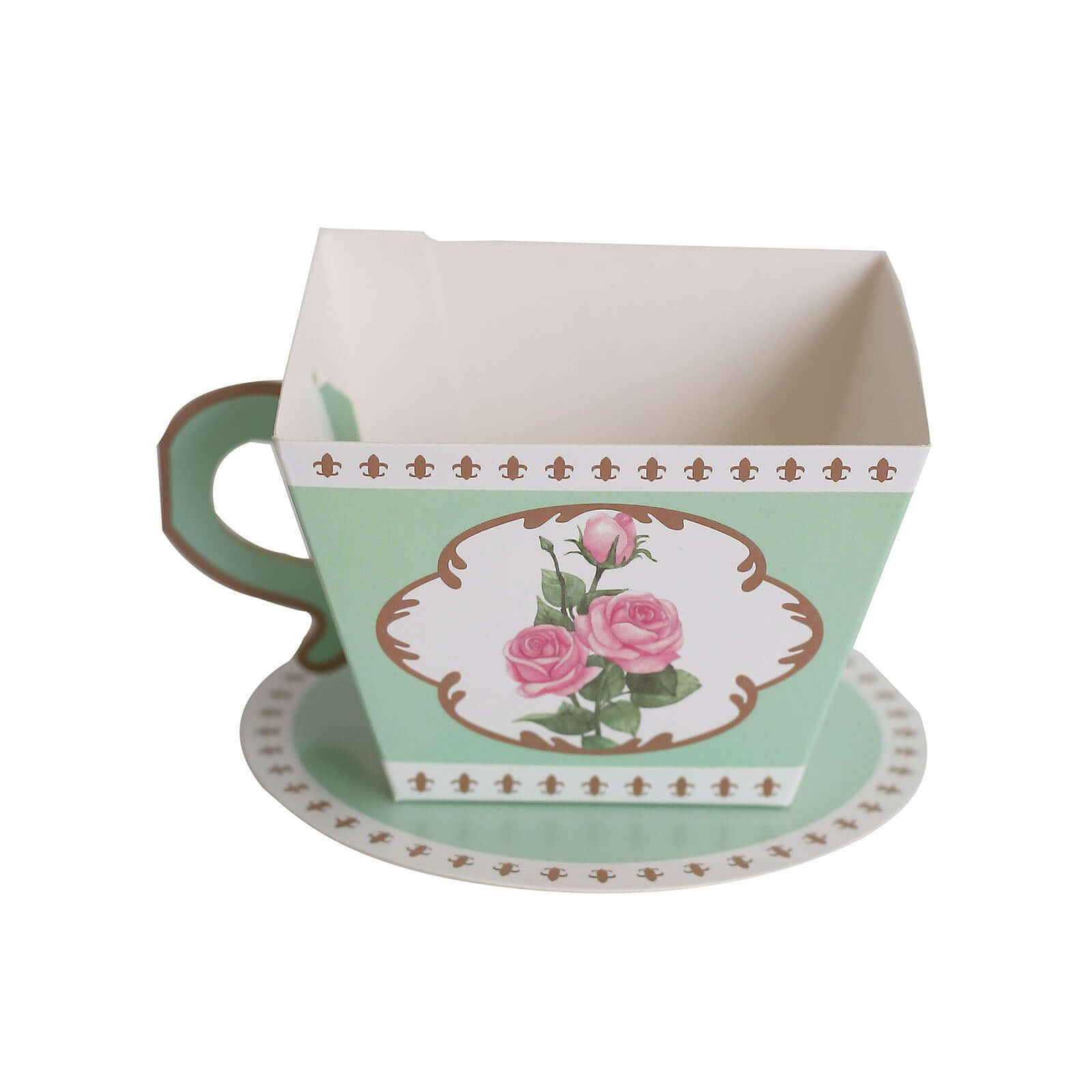 25 Pack Turquoise Mini Teacup and Saucer Party Favor Boxes with Rose Floral Print, Tea Time Candy Boxes - 4"x3"