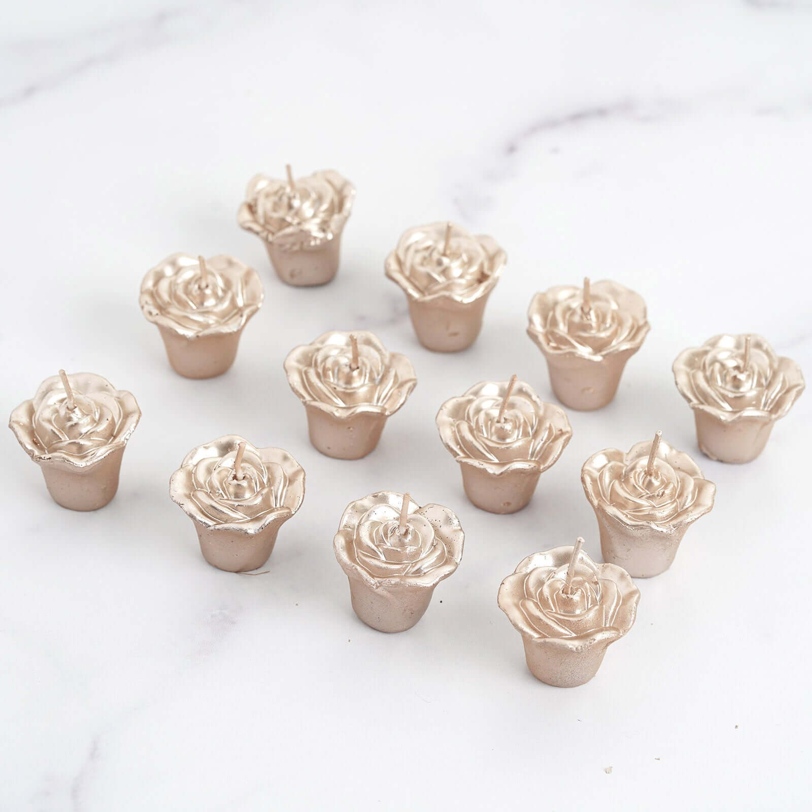 12-Pack Mini Floating Candles Rose Flower Design Rose Gold - Wedding Vase Fillers for Decor 1"