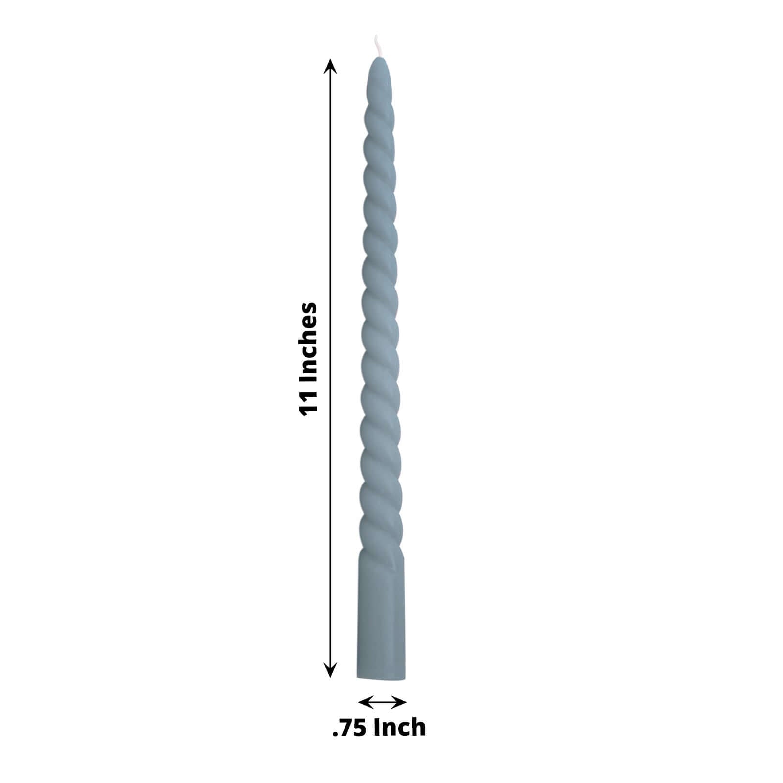 12-Pack Taper Candles Spiral Long Burn Wick Design Dusty Blue - Premium Unscented Wax Dinner Candle Sticks 11"