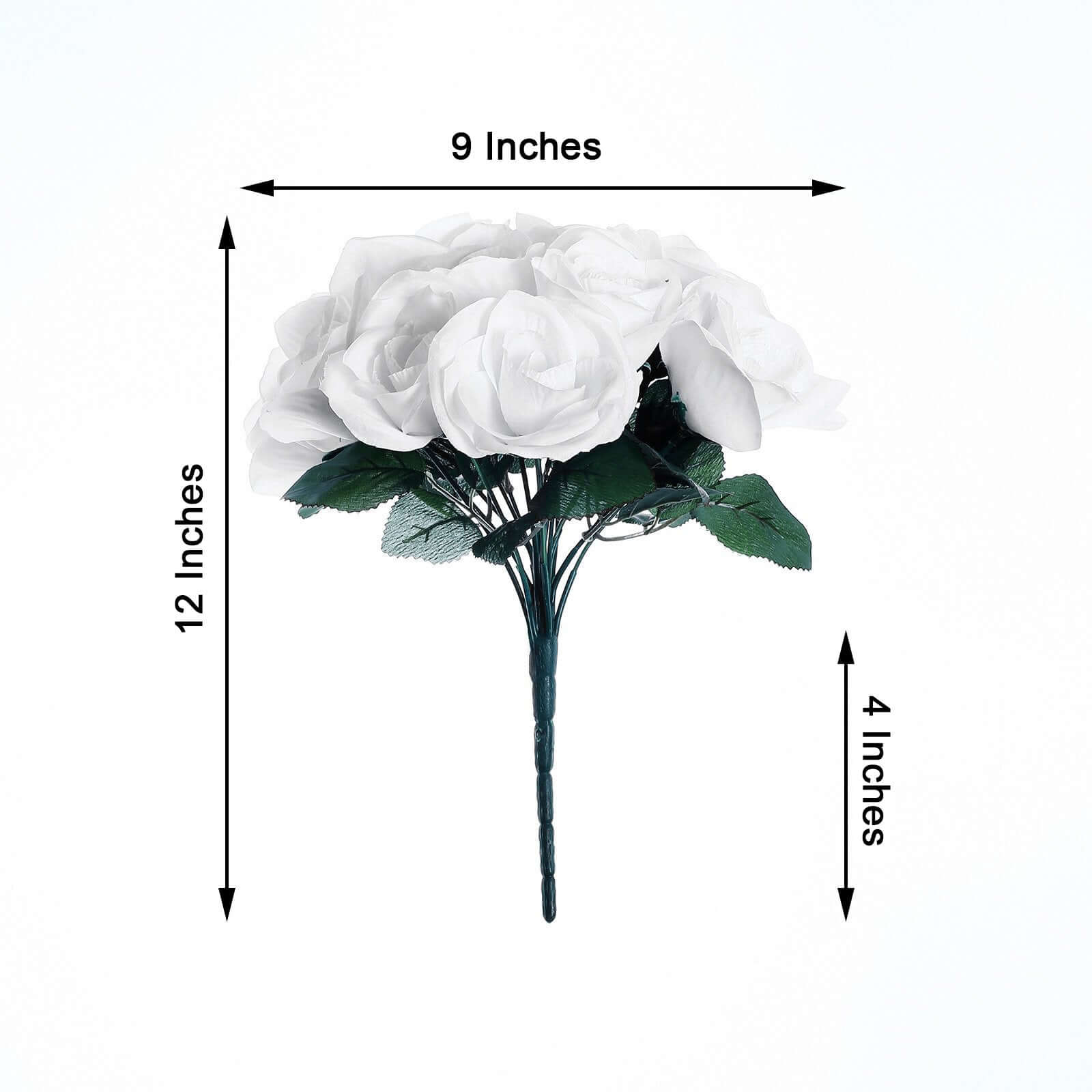 12" White Artificial Velvet-Like Fabric Rose Flower Bouquet Bush
