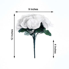 12" White Artificial Velvet-Like Fabric Rose Flower Bouquet Bush