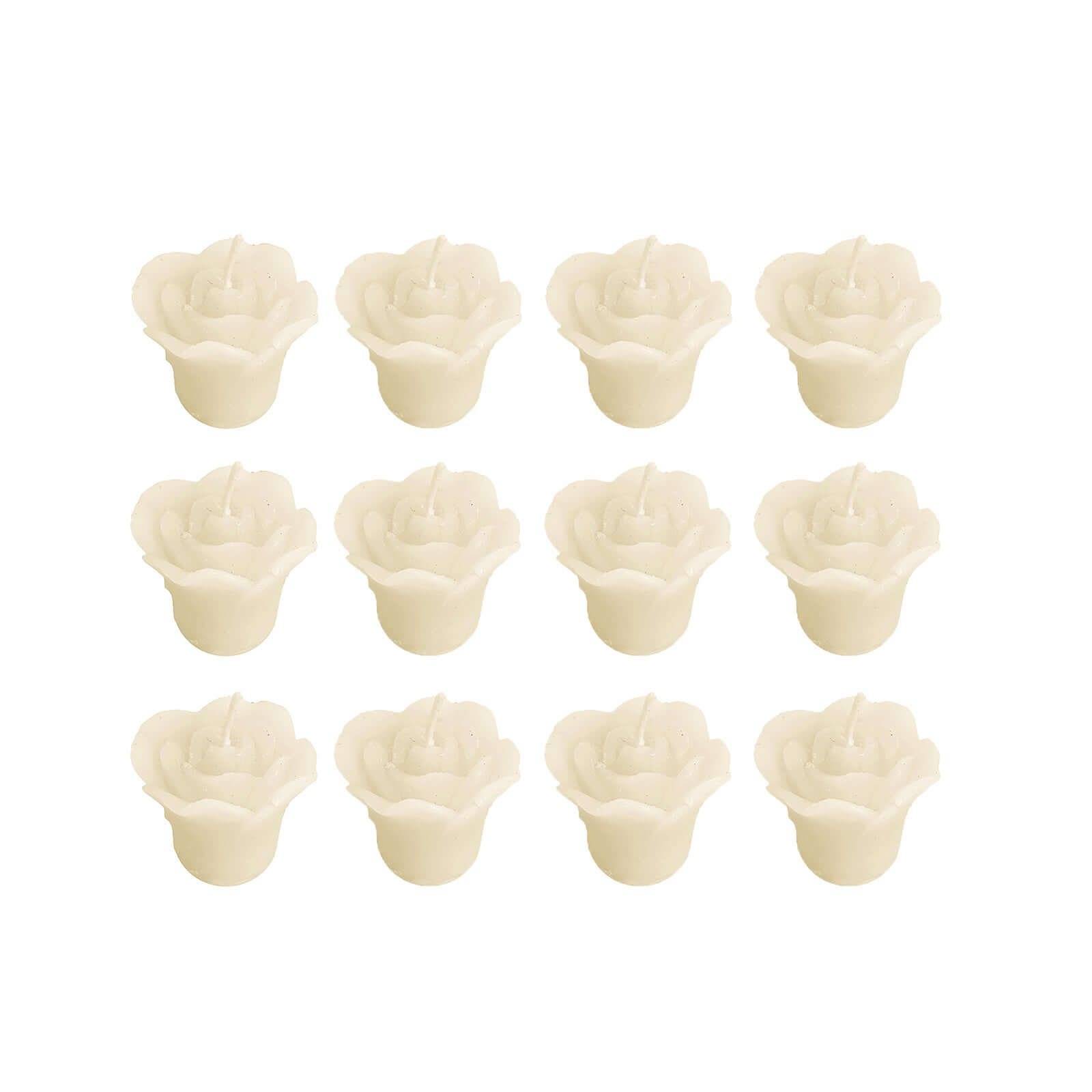 12-Pack Mini Floating Candles Rose Flower Design Ivory - Wedding Vase Fillers for Decor 1"
