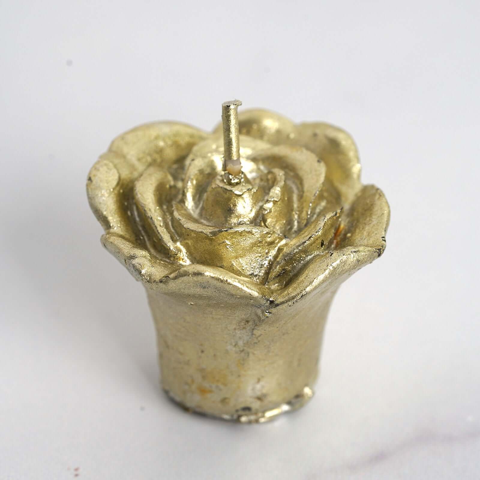 12-Pack Mini Floating Candles Rose Flower Design Gold - Wedding Vase Fillers for Decor 1"