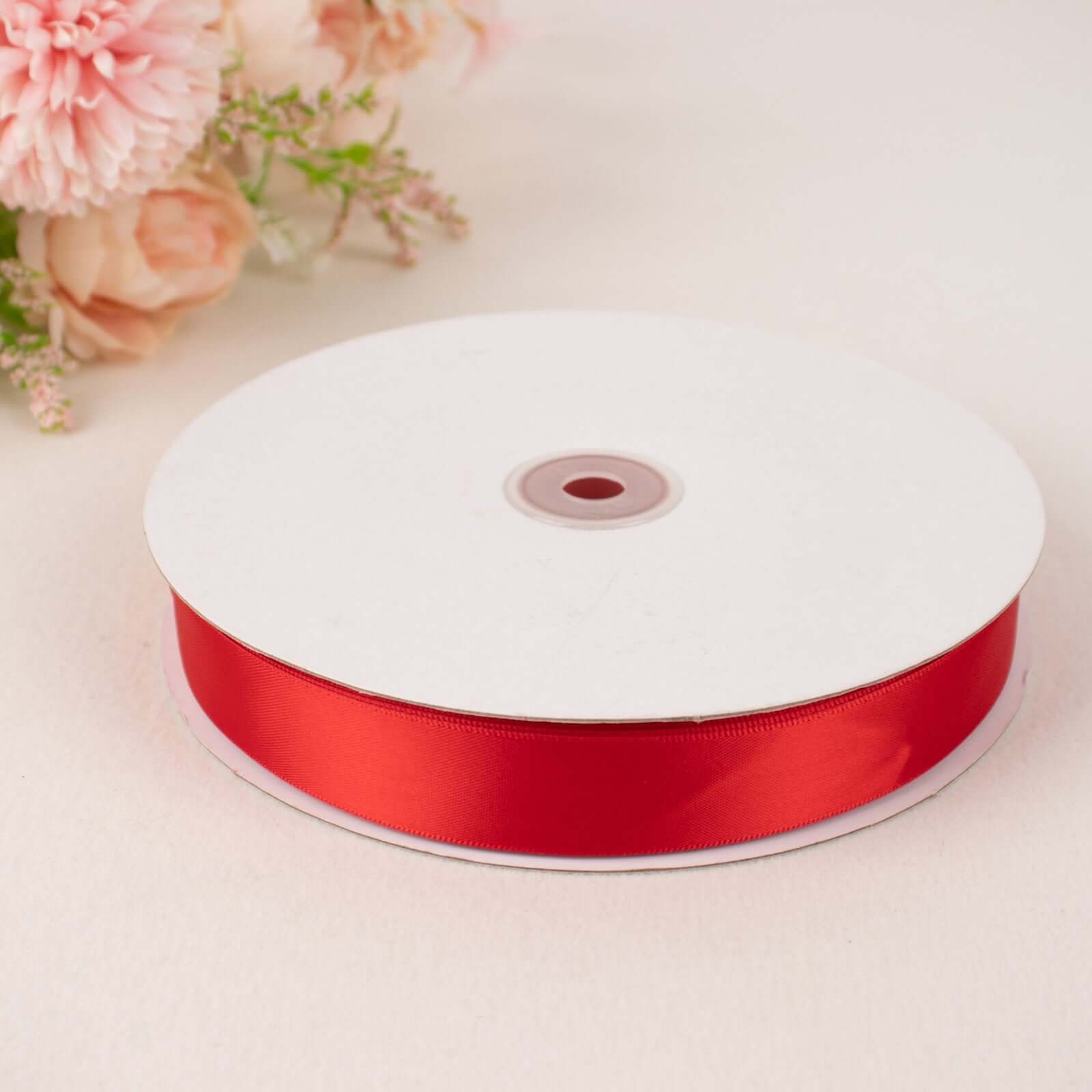 100 Yards 7 8" Red Single Face Decorative Satin Ribbon