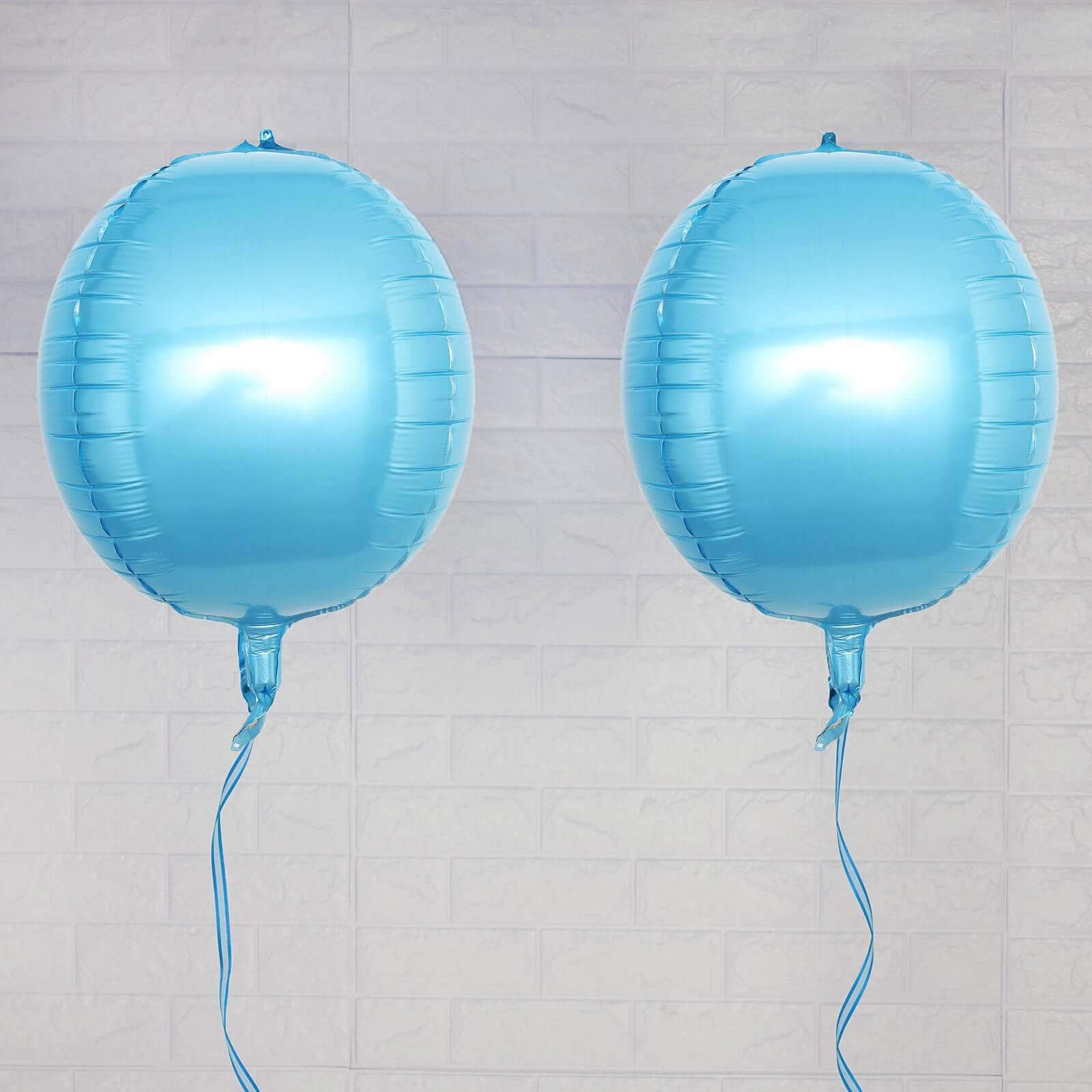2 Pack 14" 4D Metallic Blue Sphere Mylar Foil Helium or Air Balloons