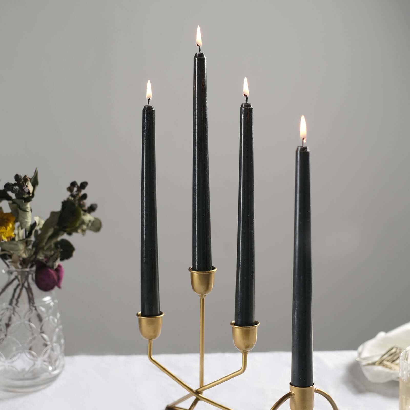 12-Pack Taper Candles Premium Wax Design Black - Unscented Candles for Upscale Settings 10"