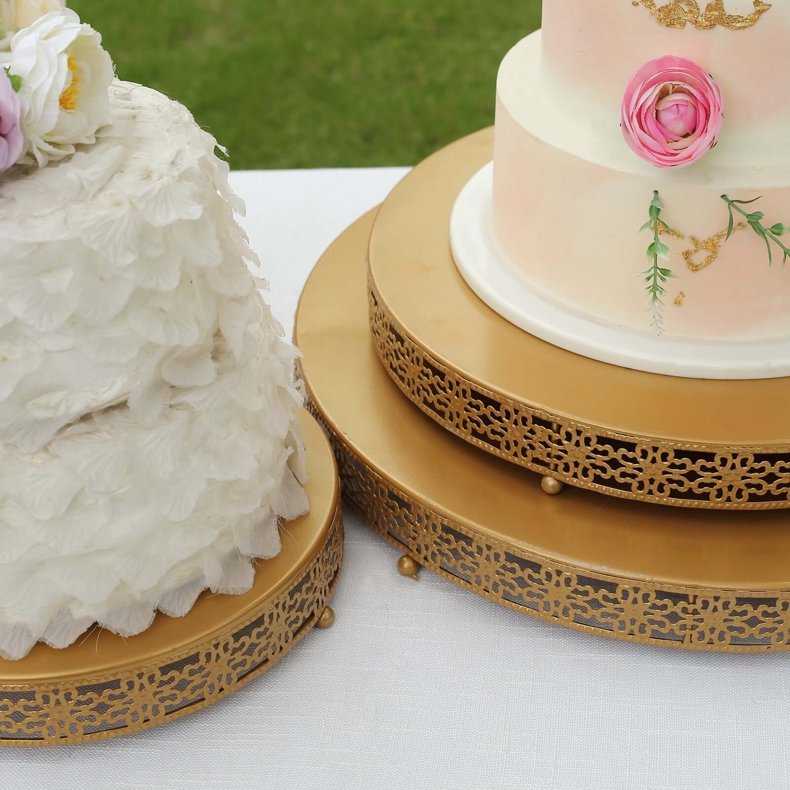 Metal 16" Round Pedestal Cake Stand Gold - Cupcake Dessert Display Centerpiece Stand with Intricate Fleur De Lis Design for Buffet Table Sweets Station