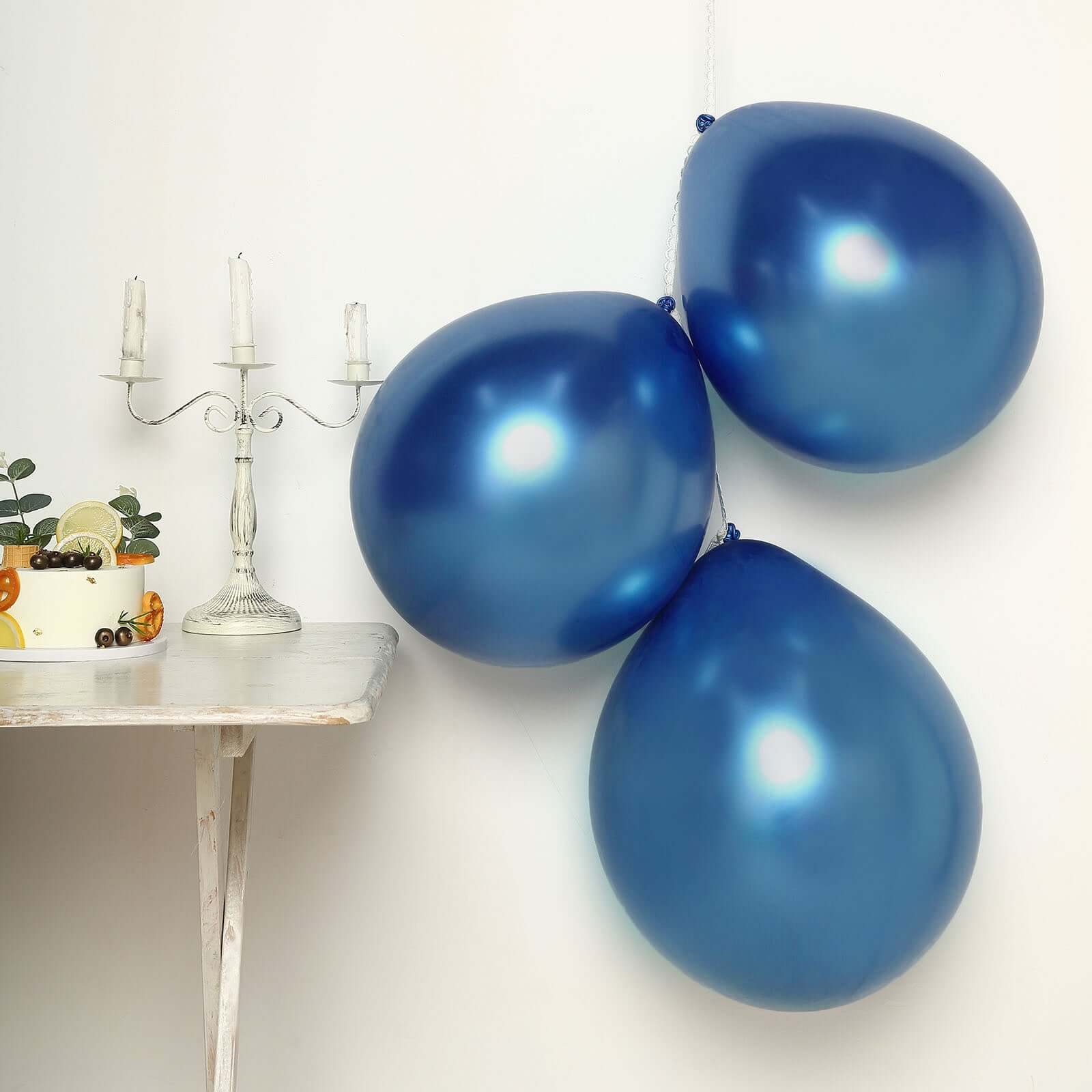 5 Pack 18" Metallic Chrome Royal Blue Latex Helium or Air Balloons