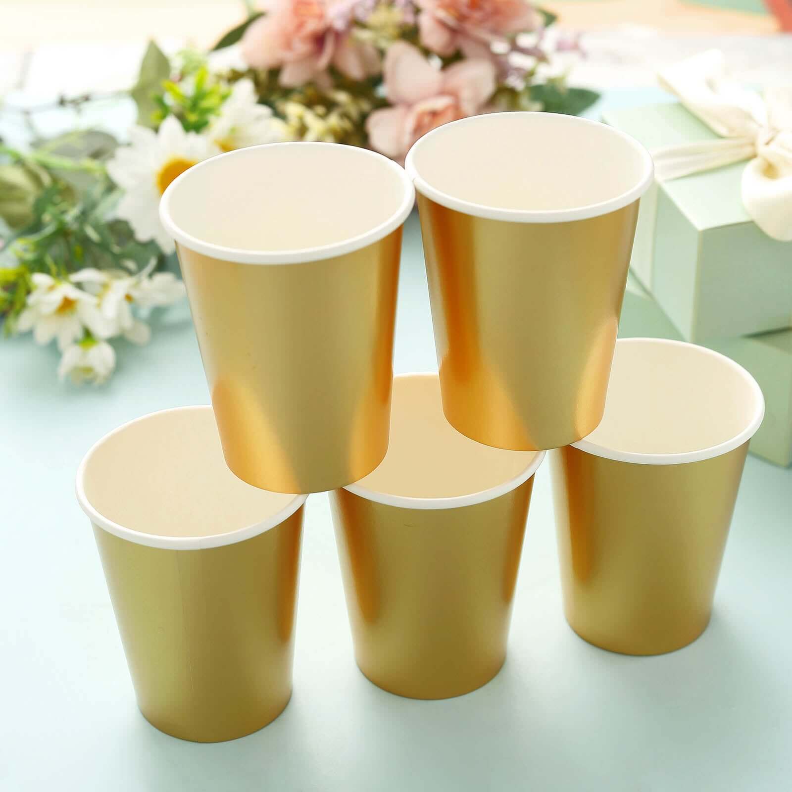 24-Pack Paper Cups in Metallic Gold - Stylish Disposable Party Cups for Hot & Cold Beverages 9oz