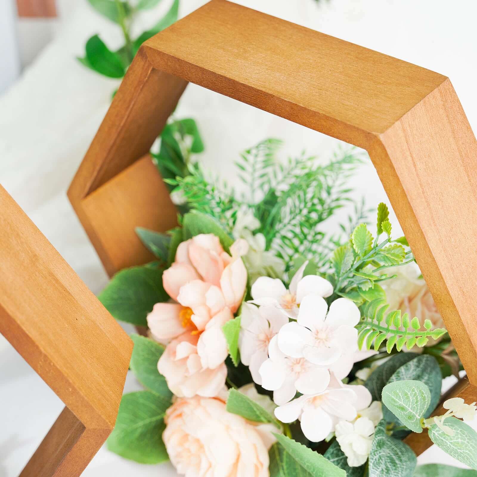 2 Pack 9" Tall Hexagon Rustic Wood Centerpiece Natural Geometric Terrarium Honeycomb Storage Shelf