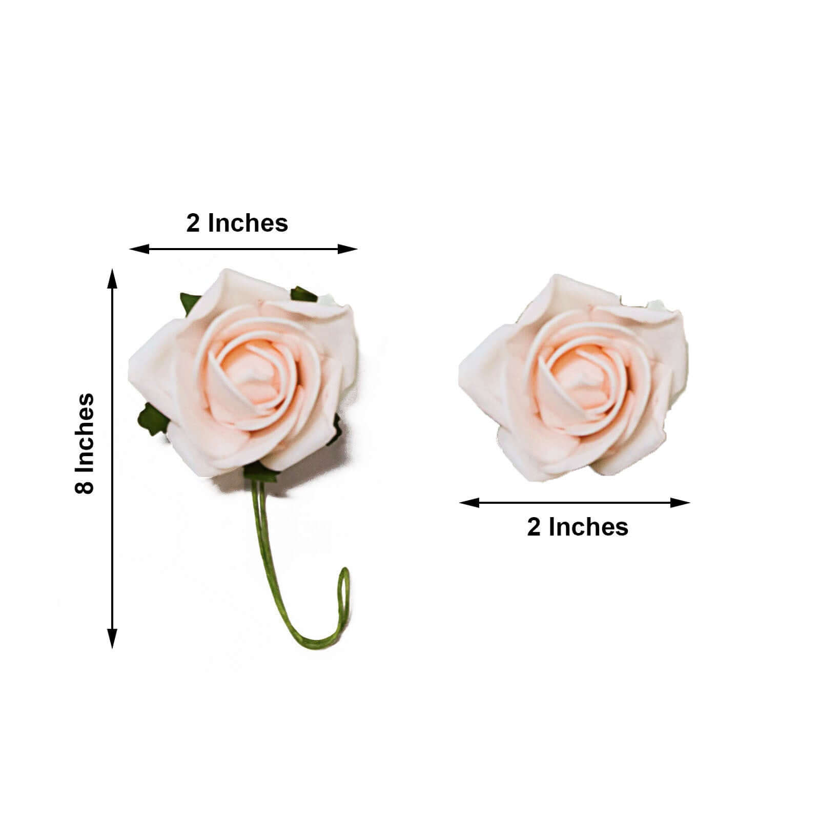 24 Roses 2" Blush Artificial Foam Flowers With Stem Wire and Leaves