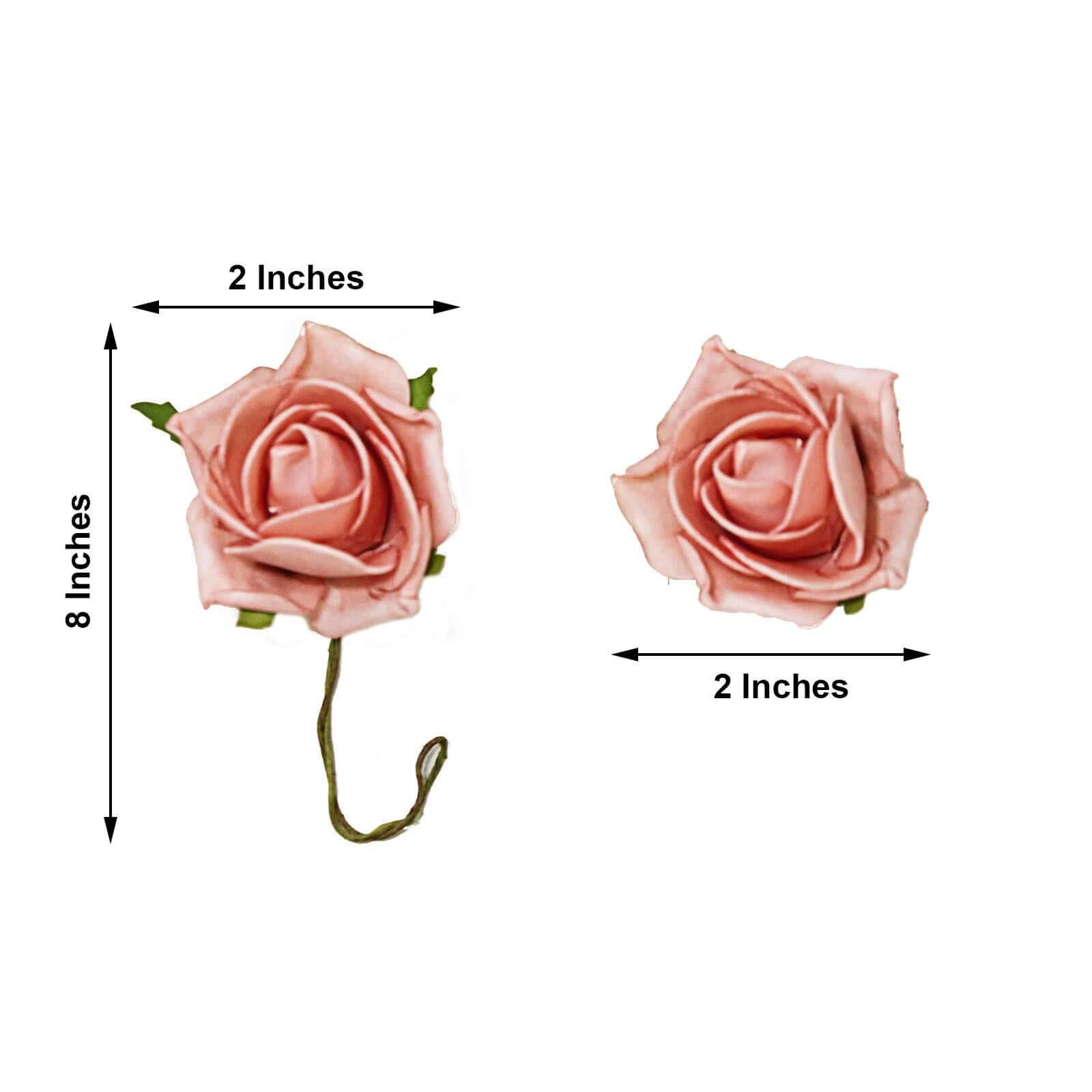 24 Roses 2" Dusty Rose Artificial Foam Flowers With Stem Wire and Leaves