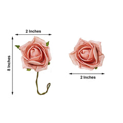 24 Roses 2" Dusty Rose Artificial Foam Flowers With Stem Wire and Leaves