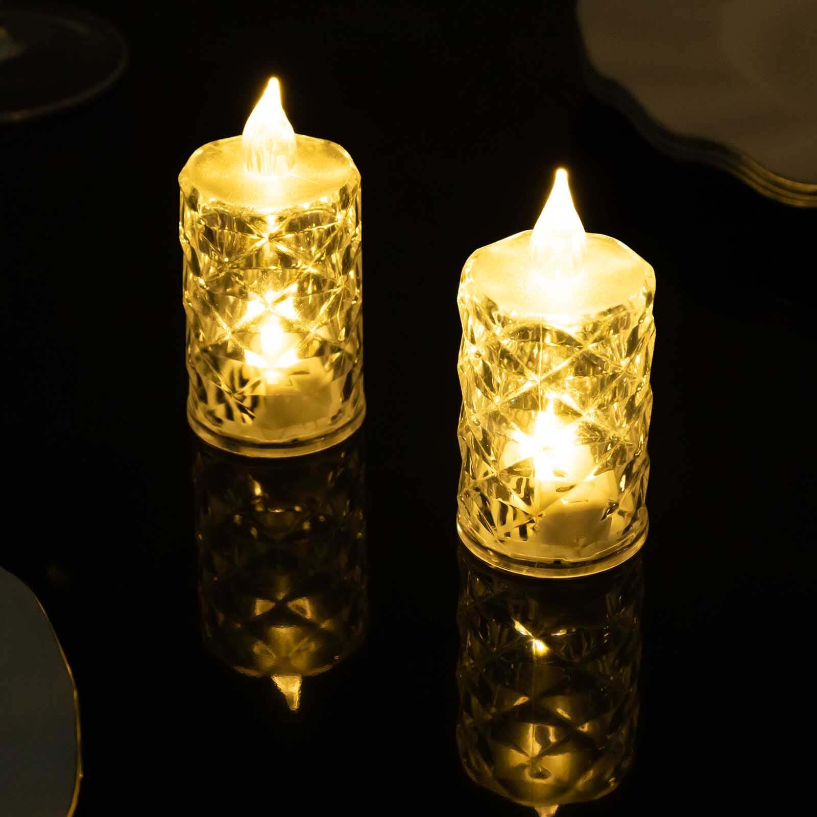 12-Pack LED Flameless Decorative Lighting Diamond Cut Warm White - Battery Operated Tealight Candles 3"