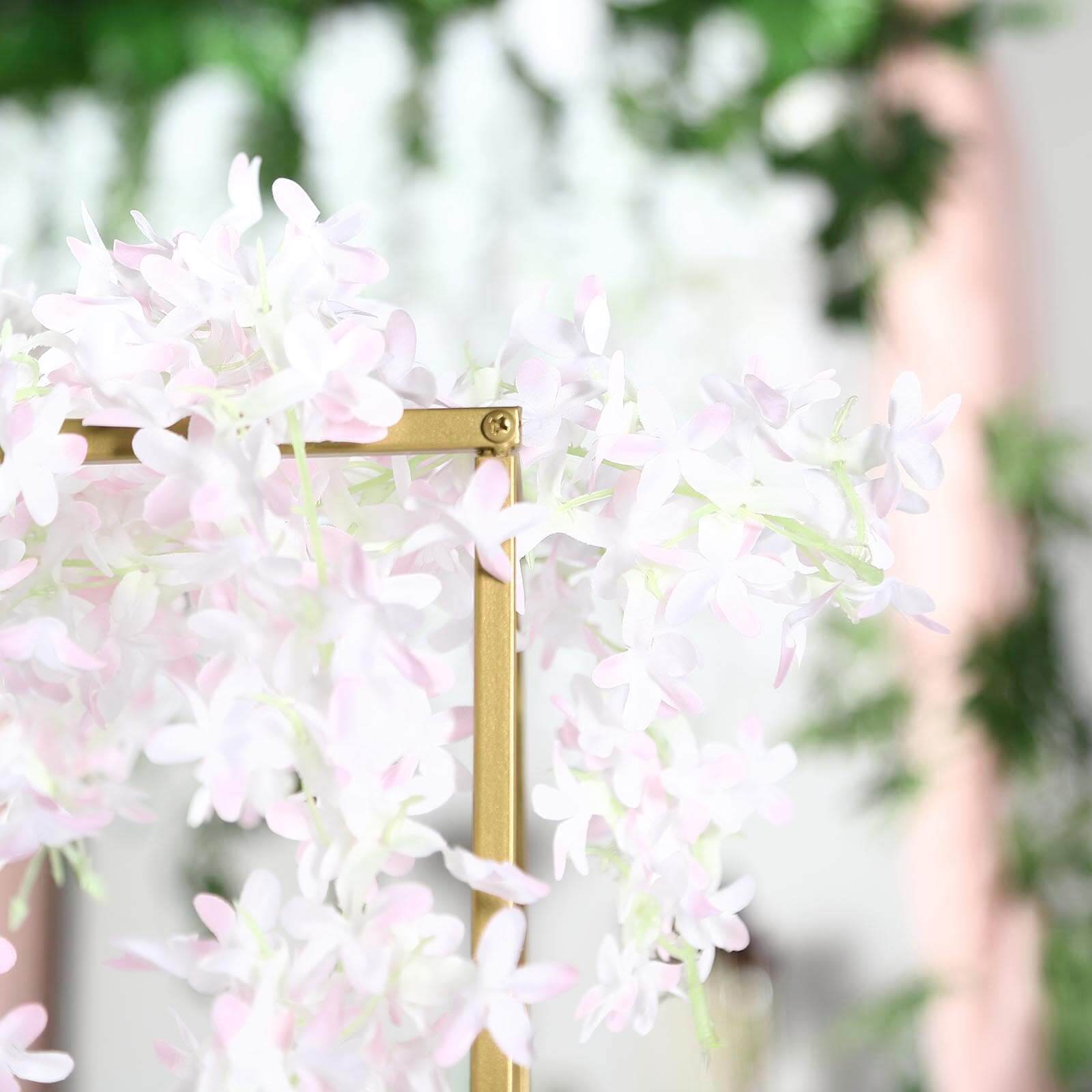 2-Pack Wedding Flower Stand Gold Metal Geometric Column Frame Rectangular - Versatile Floral Pedestal for Sophisticated Arrangements 24"