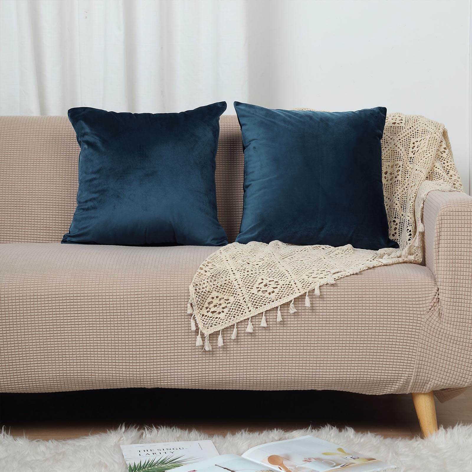 2 Pack 18" Navy Blue Soft Velvet Square Throw Pillow Cover