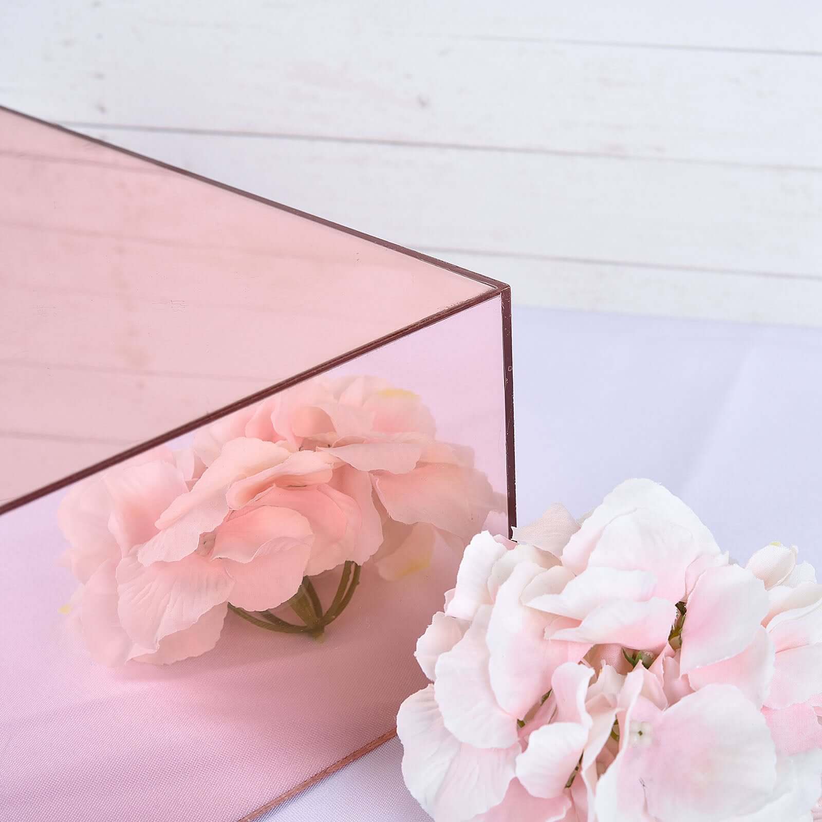 Acrylic Cake Box Stand Pedestal Riser Mirror Finish Rose Gold - Display for Desserts and Events 14"x14"