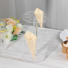 2 Tier Acrylic Round Ice Cream Cone Holder Clear - Sturdy Appetizer Dessert Display Stand with 24-Slots for Easy & Stylish Event Party Table Setup 12"
