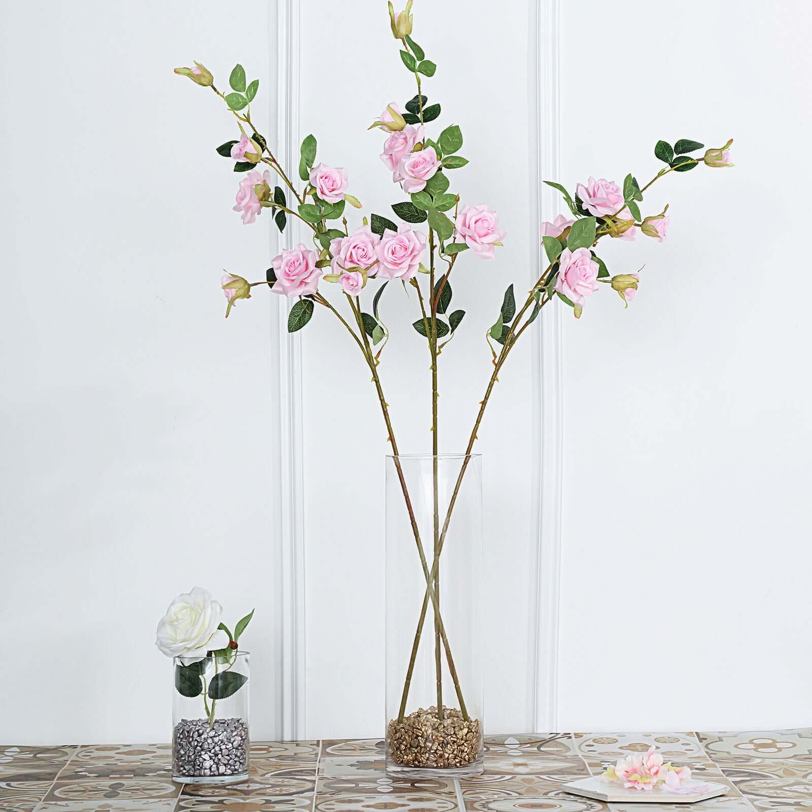 2 Stems 38" Tall Pink Artificial Silk Rose Flower Bouquet Bushes