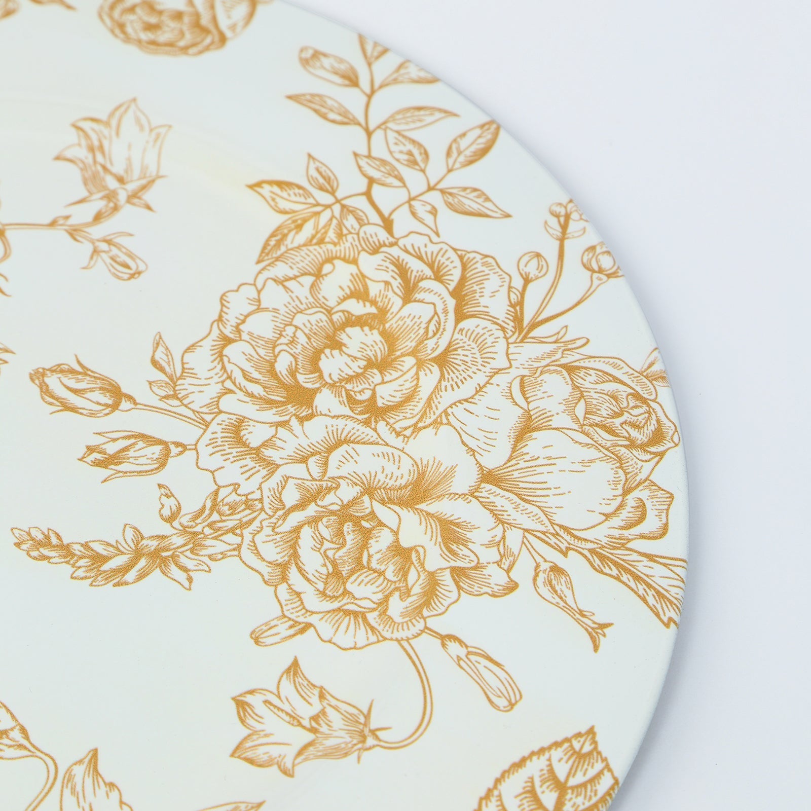 6-Pack Acrylic Round Charger Plates 13" in White with Gold Floral French Toile Pattern, Decorative Dinner Party Charger Tableware