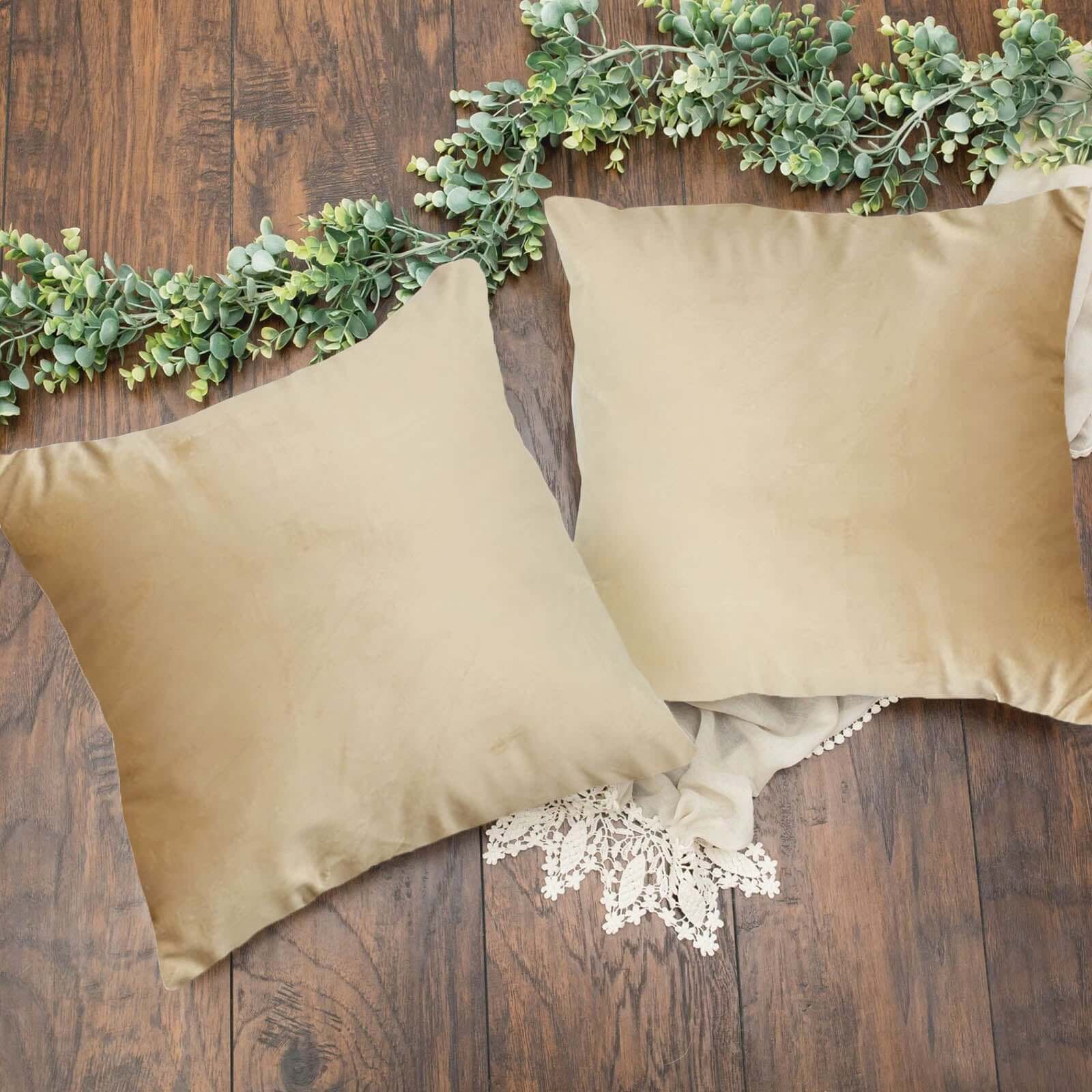2 Pack 18" Champagne Soft Velvet Square Throw Pillow Cover