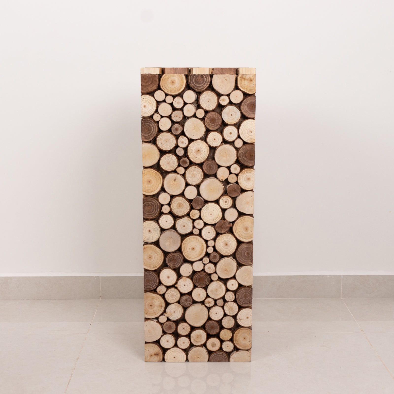 30" Natural Wooden Slices Pillar Prop Pedestal Stand, Rustic Farmhouse Wood Riser Rectangular Plant Stand
