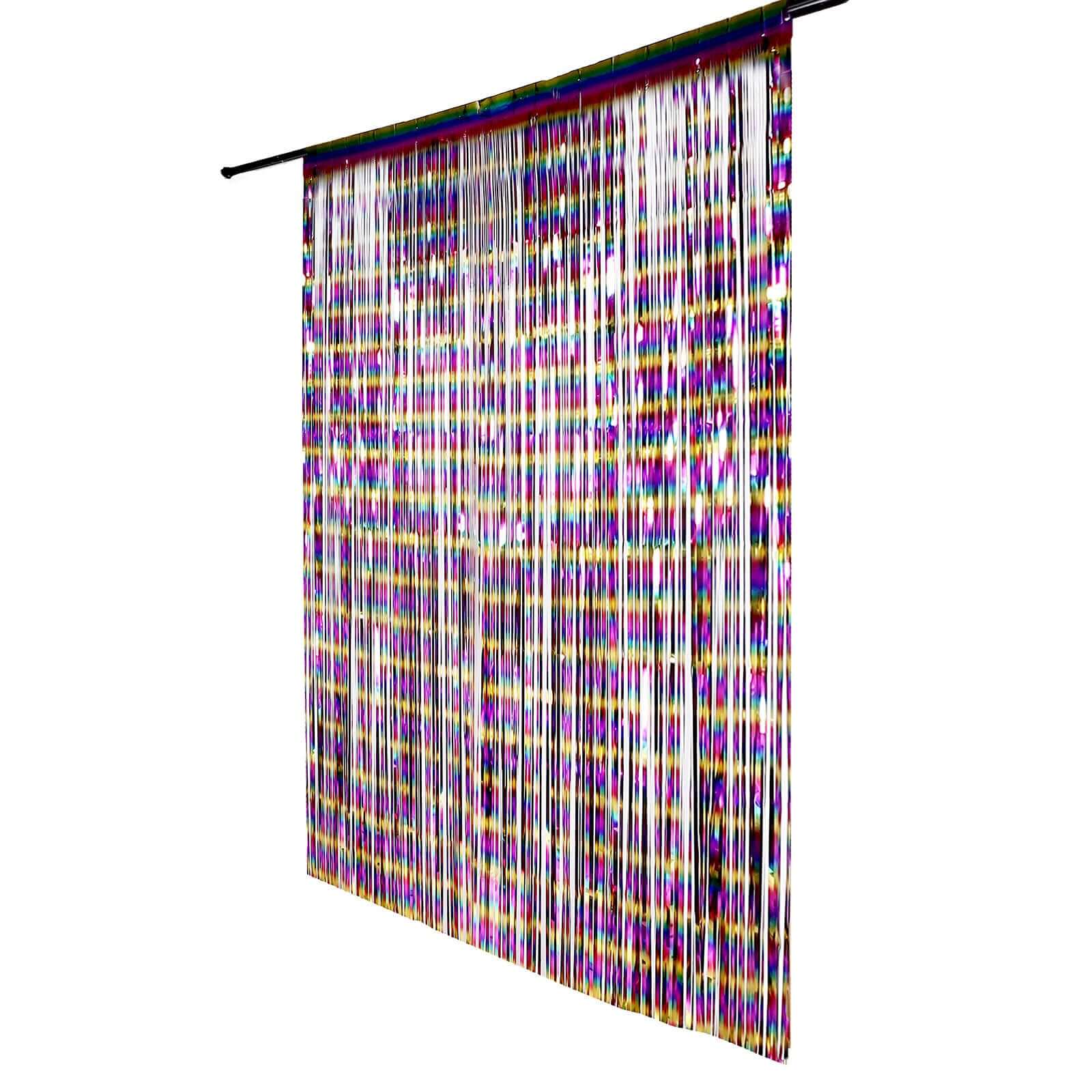 8ft Fiesta Rainbow Metallic Tinsel Foil Fringe Doorway Curtain Party Backdrop