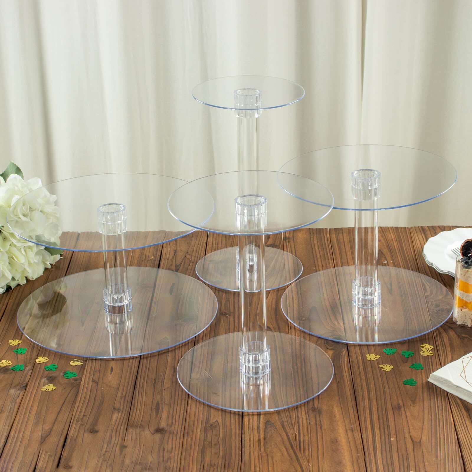 4-Tier Acrylic XL Cake Stand Set Clear - Sturdy & Lightweight Cupcake Holder Dessert Pedestal Centerpiece Risers in Assorted Sizes for Modern Minimalist Buffet Party Tables