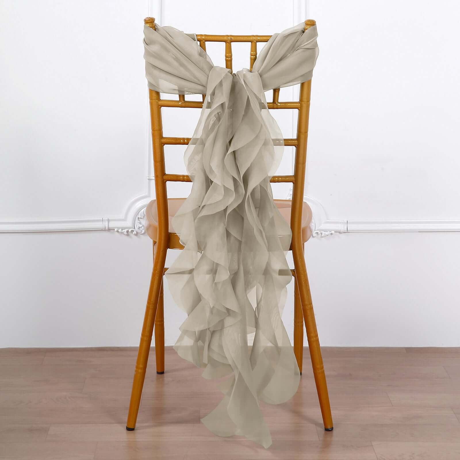 Chiffon Chair Sash with Curly Design Beige - Stylish Chair Decorations