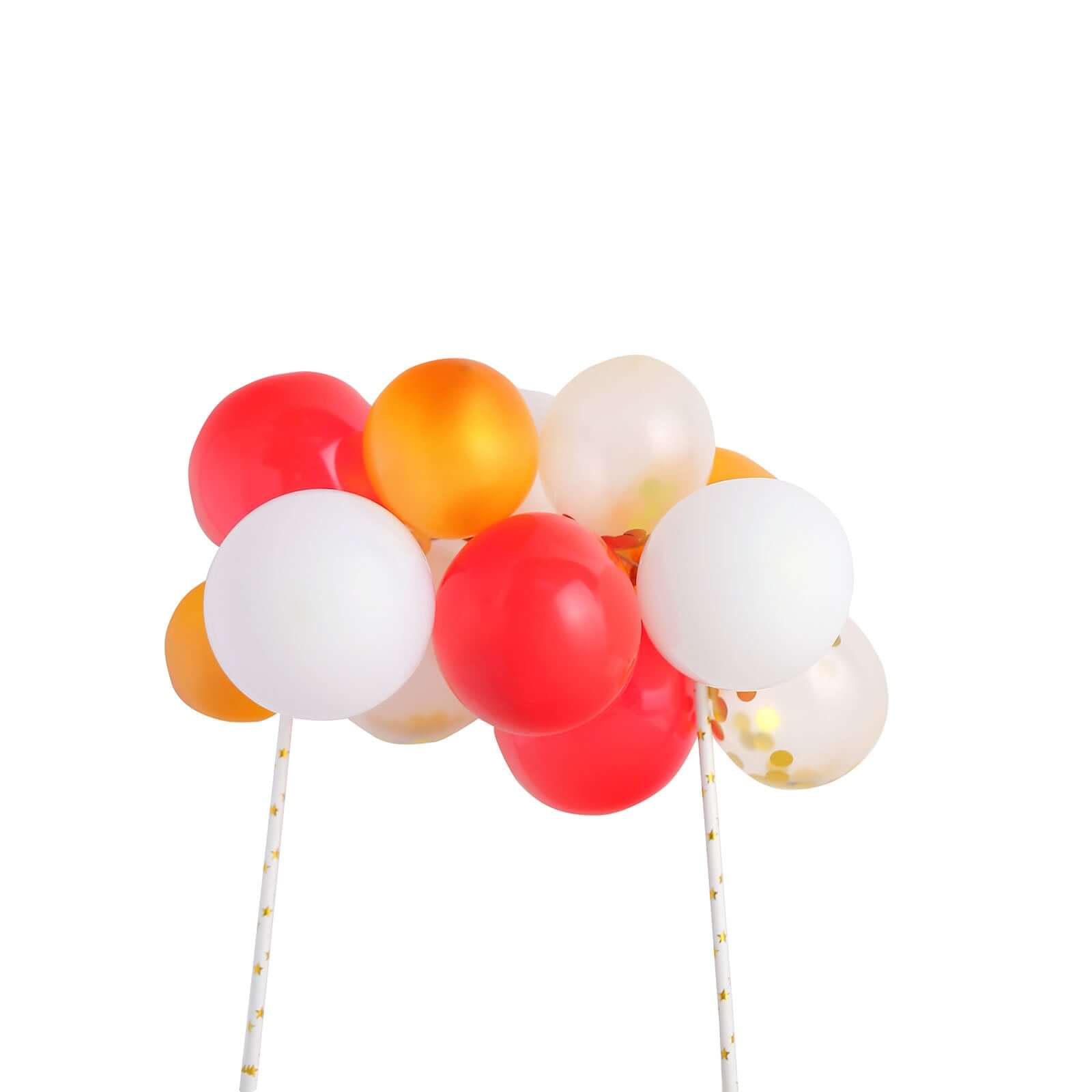 11 Pcs Balloon Cake Topper Clear, Gold, Red and White - Whimsical Clustered Mini Garland Cake Inserts DIY Party Decorations