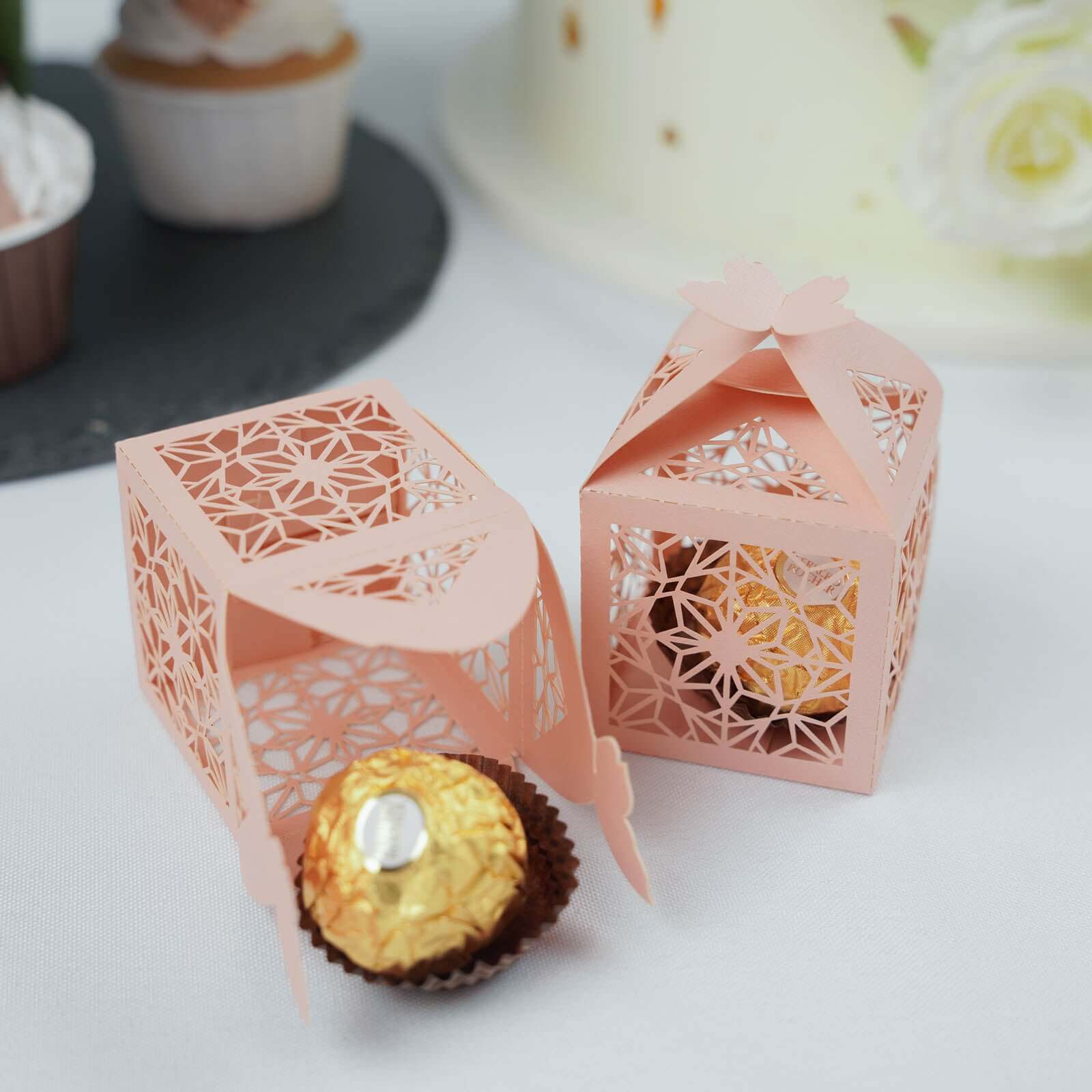 25 Pack Blush Butterfly Top Laser Cut Favor Candy Gift Box