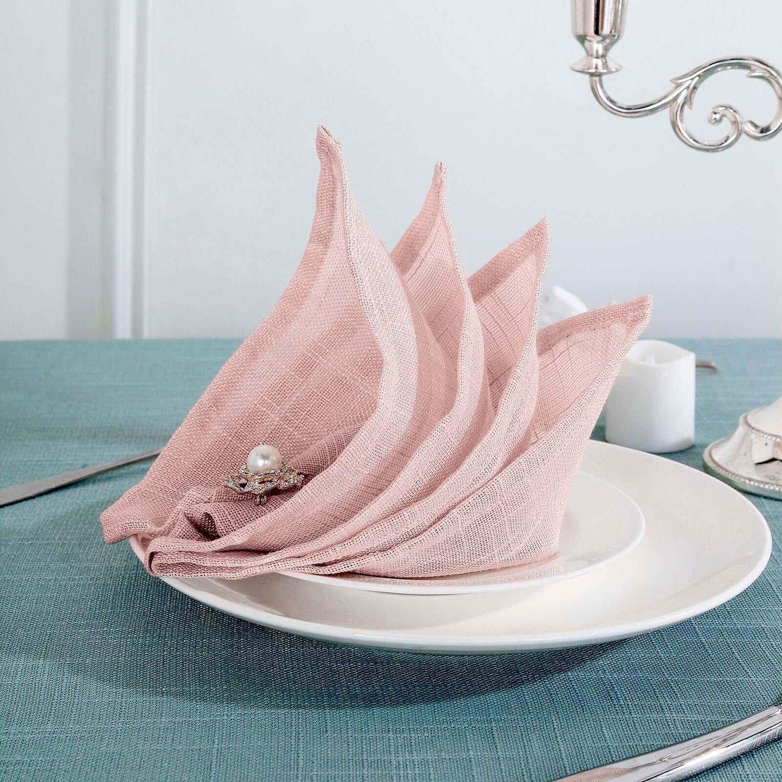 5 Pack Faux Linen 20"x20" Napkins Blush - Slubby Textured & Wrinkle Resistant Cloth Napkins