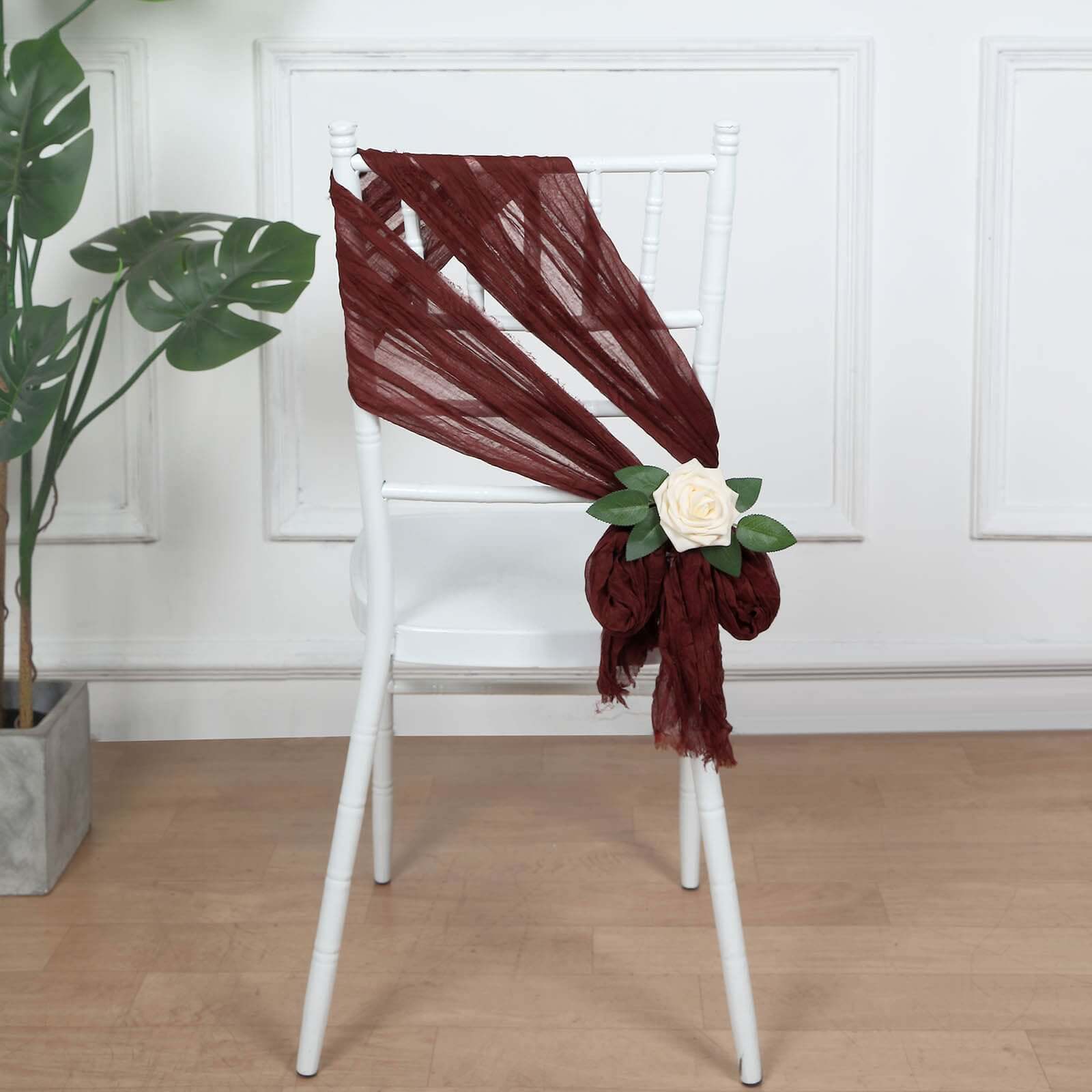 5 Pack Cheesecloth Gauze 16"x88" Chair Sashes Burgundy - Boho Chair Decorations