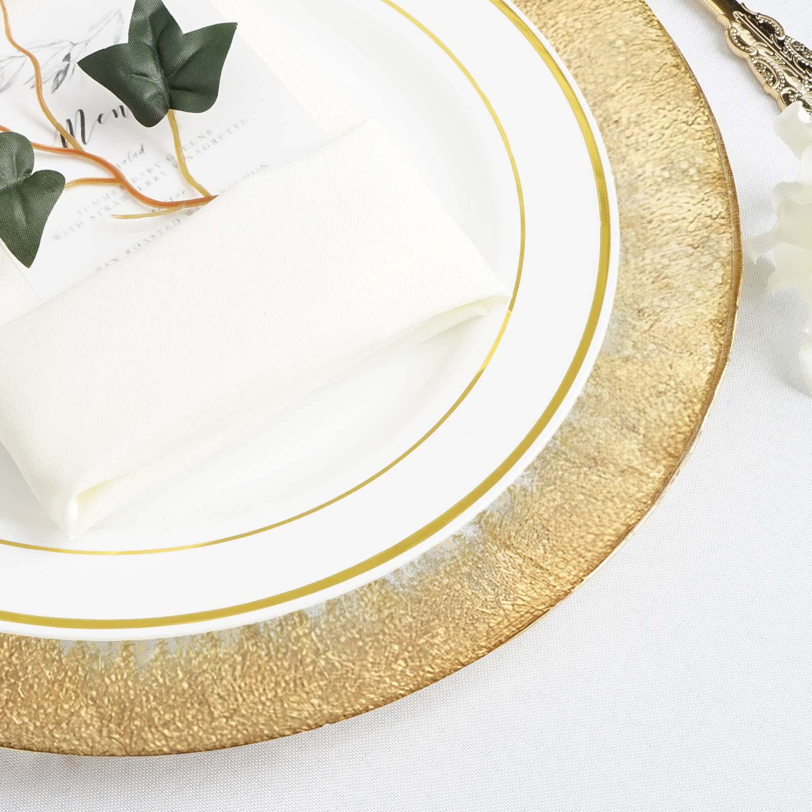 8-Pack Glass Round Charger Plates 13" in Clear with Metallic Gold Spray Rim, Decorative Dinner Charger Tableware