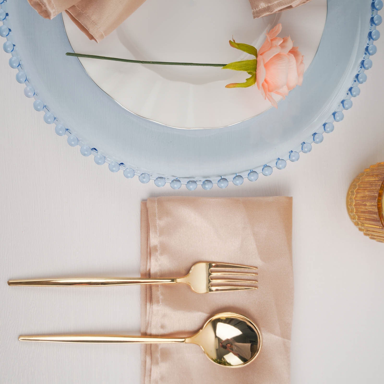 6-Pack Acrylic Round Charger Plates 13" in Transparent Dusty Blue with Beaded Rim, Decorative Dinner Party Serving Plates
