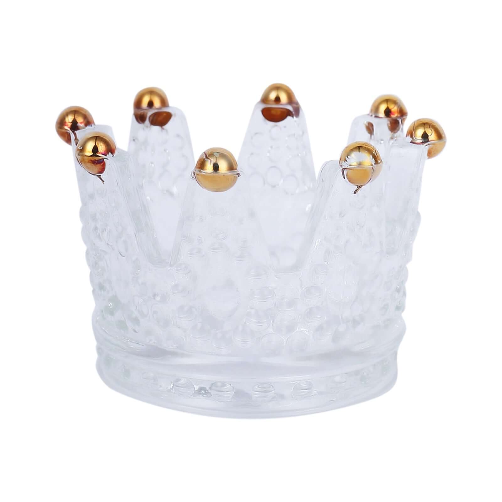 6-Pack Glass Crown Votive Candle Holders Clear Crystal Design with Gold Beaded Tips - Tea Light Holders 3"x2"