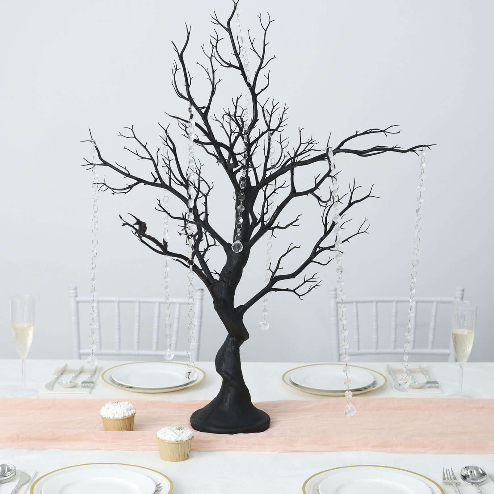 Manzanita Tree Centerpiece Black with 8 Acrylic Bead Chains - Easy Assembly Decorative Artificial Tree for Modern Weddings Parties & Event Displays 34"