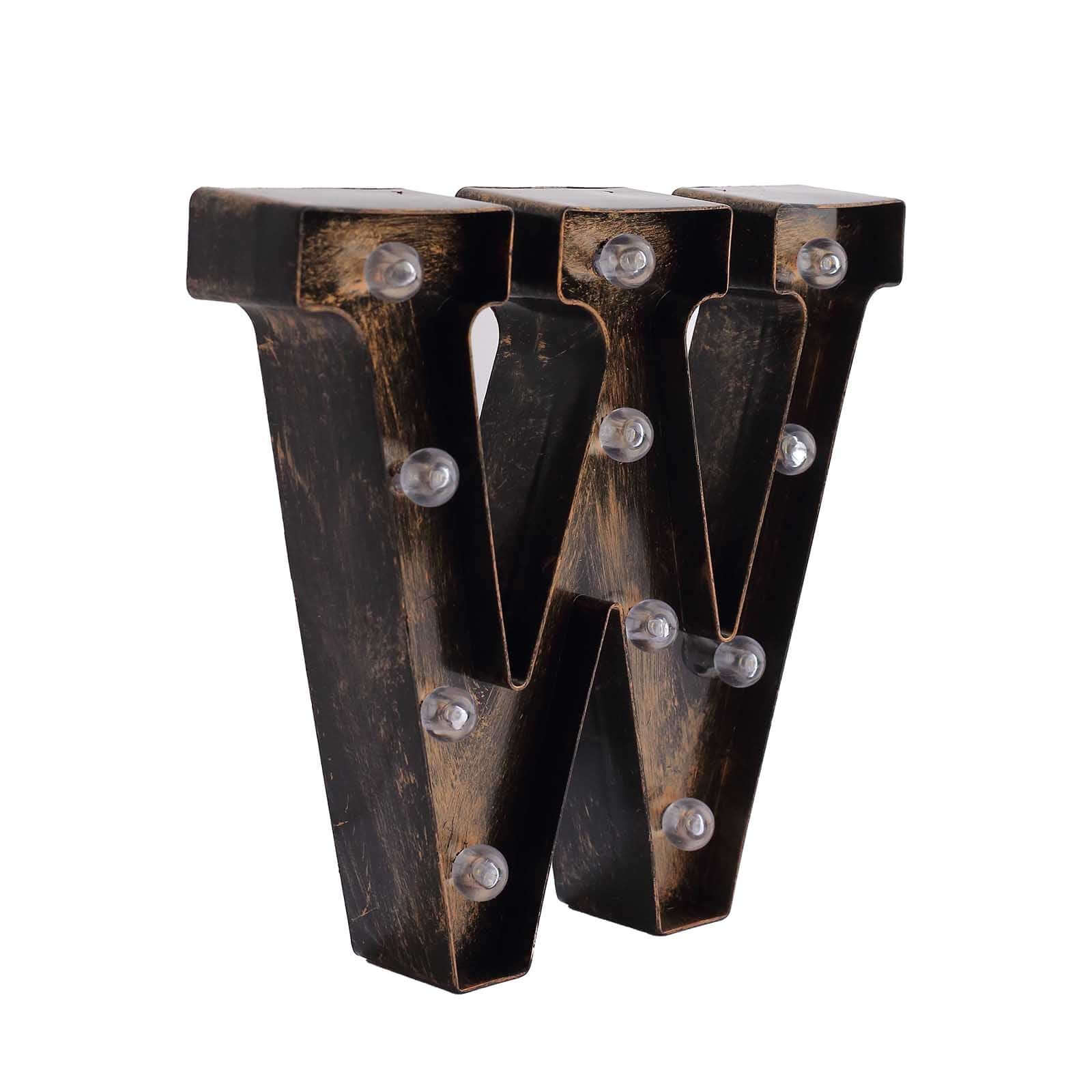 LED Marquee Letter "W" Industrial Style Antique Black - Light-Up Alphabet Sign for Weddings & Displays 9"