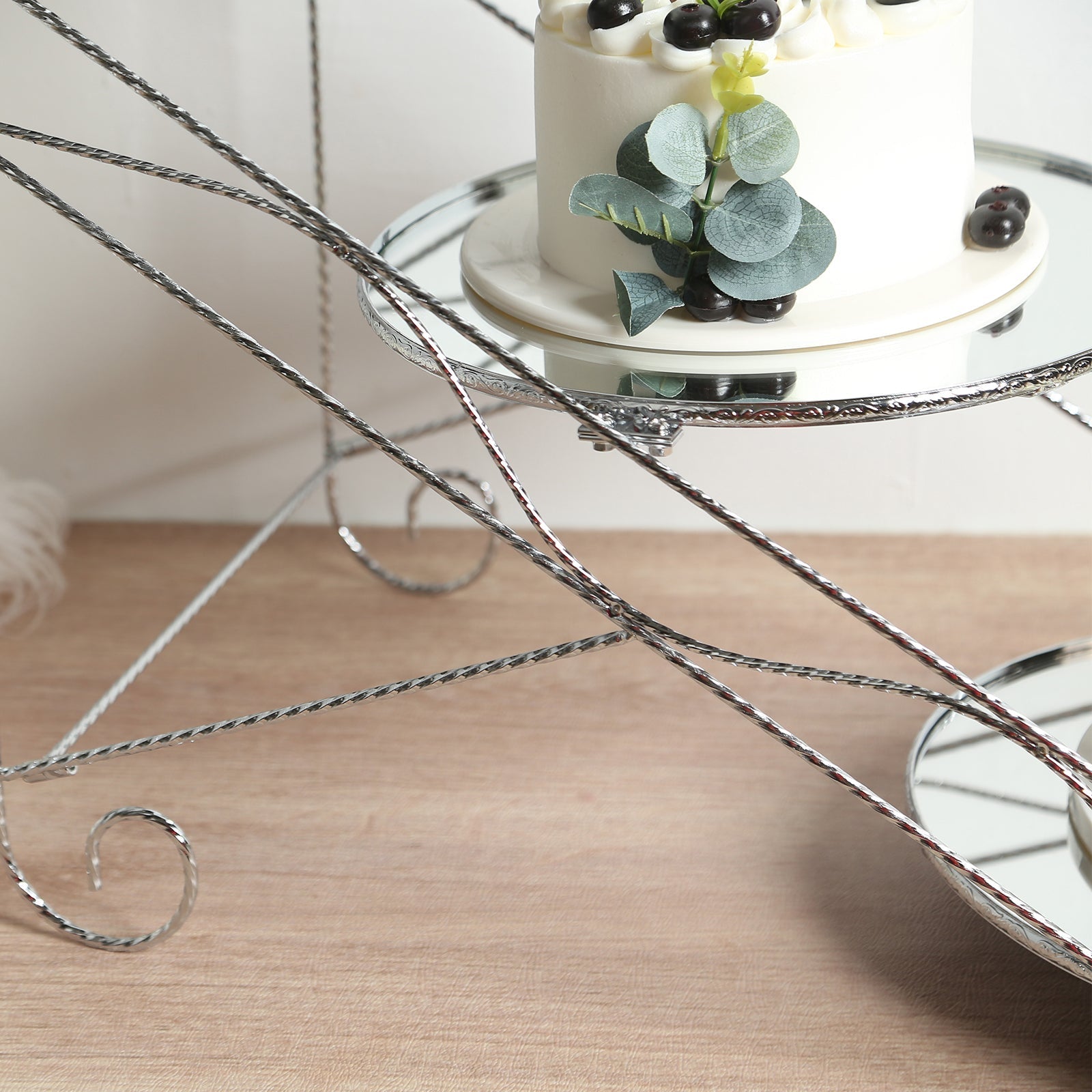 3-Tier Cake Stand Cascading Design with Round Mirror Trays Silver - Dessert Display and Serving Platter Metal 16"x19"